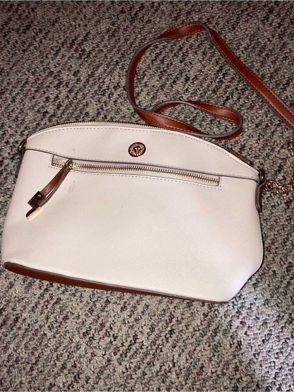 Anne Klein Cream Crossbody with Brown Trim and Gold Accents